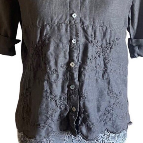 Vintage 90s Johnny Was Linen Button Down Shirt - Picture 4 of 7